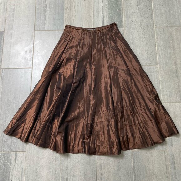 Van Klee Taffeta Gored Full Sweep Circle Midi Skirt Brown Size Small - Picture 1 of 9
